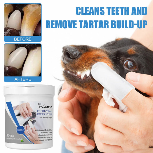 Yegbong 50pcs Pet Teeth Cleaning Finger Wipes Cat Dog Remove Mouth Bad Breath Tartar Tooth Yellow Care Pet Oral Cleanse Wipes