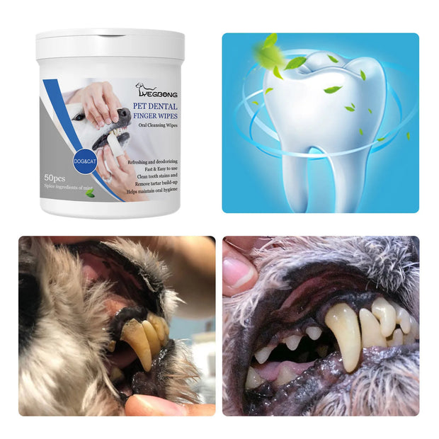 Yegbong 50pcs Pet Teeth Cleaning Finger Wipes Cat Dog Remove Mouth Bad Breath Tartar Tooth Yellow Care Pet Oral Cleanse Wipes