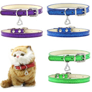 Bling Crystal Pendant Leather Pet Dog Collars Puppy Cat Choker Necklaces Pet Jewelry Accessory