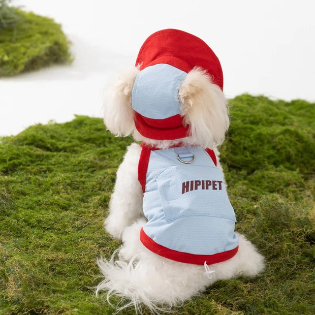 Dog Clothes with Hat Pet Summer Sun Protection Clothes Teddy Outdoor Vest Breathable Mesh Puppy T-Shirt with Traction Buckle