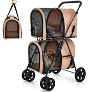 Double Pet Stroller with 2 Detachable Carrier Bags, Safety Belt, 4 Lockable Wheels Cat Stroller Travel Carrier Strolling Cart