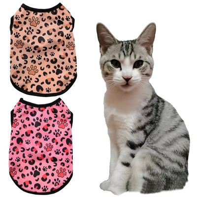 Summer Cat Clothes Leopard Print Dog Vest For Small Cats Dog Mesh Breathable Puppy Kitten T-shirt Outfits Schnauzer Pet Clothing