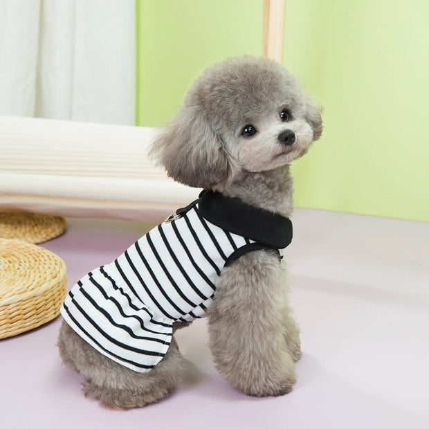 Pet Clothing Spring Summer Striped T-shirts Lapel Dresses Couple Outfits Breathable Dog Clothing Cat Dresses Small Dog Clothing