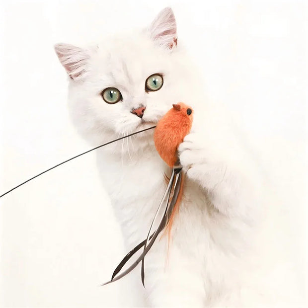 Cat Toys Simulated Bird  Feather Cat Teasing Stick Epoxy Sucker Steel Wire Long Rod  Cat Self Hi No Harmful Ingredients