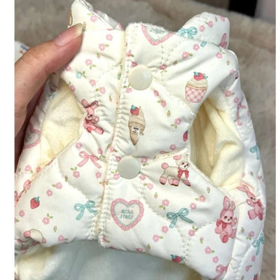 Winter Warm Cute Pet Dog Clothes Print High Neck Jackets Dog Parkas Pet Vest Cute Schnauzer Teddy Bear Cat Vest Puppy Clothing
