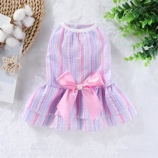 Summer Pet Cat Puppy Princess Dress Pet Clothes Striped Plaid Dresses with Bow Cats Kitten Rabbit Sphynx Clothing Pet Supplies