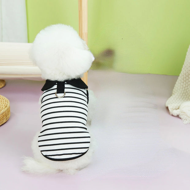 Pet Clothing Spring Summer Striped T-shirts Lapel Dresses Couple Outfits Breathable Dog Clothing Cat Dresses Small Dog Clothing