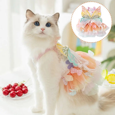 New Rainbow Butterfly Cat Princess Dress Fantasy Butterfly Dog Mesh Dresses Sweet Pet Dress Summer Pet Cat Puppy Clothes