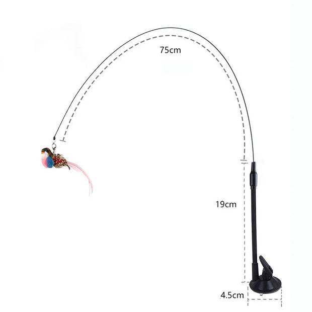 Cat Toys Simulated Bird  Feather Cat Teasing Stick Epoxy Sucker Steel Wire Long Rod  Cat Self Hi No Harmful Ingredients