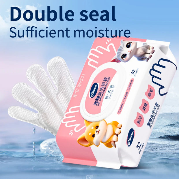 Pet Cleaning Gloves with Wipes 50Pcs ，2-in-1 Scrubber & Massager ，Dog Cat Grooming