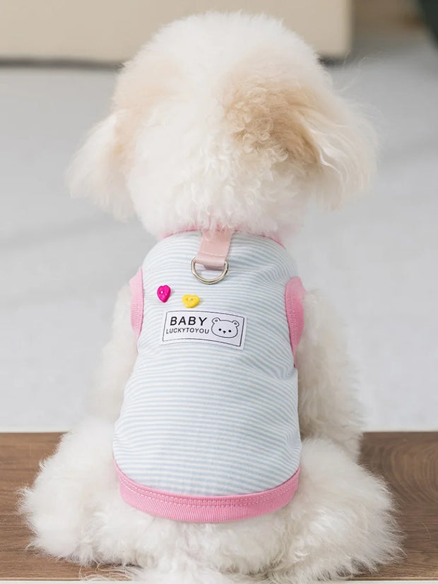 Spring and Summer Dog Thin Breathable Striped Vest Bichon Leashable T-Shirt Yorkie Cool Pullover Pet Supplies Puppy Clothes