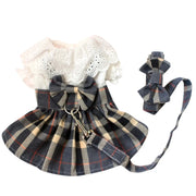 Dog Clothes Dog Dress Plaid Skirt With Big Bowknot Pet Harness With Leash Set For Girls Small Medium Chihuahua Dog Clothing