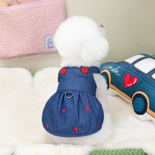2024 New Puppy Clothes Dog Dress Pet Clothing Cat Strap Dress Pet Denim Dress Summer Sweet Love Spring Small Dog Clothes Skirt