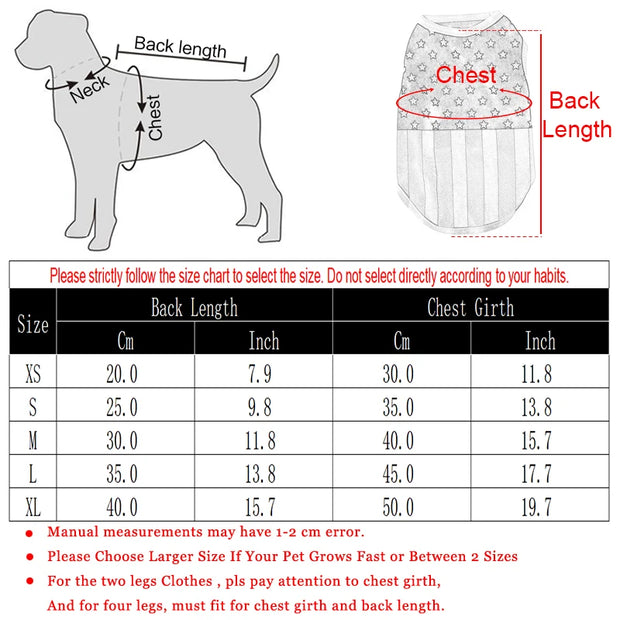 Cat T-shirt For Small Medium Dogs Cats Breathable Summer Pet Costume Independence Day July 4th Kitten Vest Corgi Pug Clothes