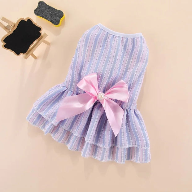 Summer Pet Cat Puppy Princess Dress Pet Clothes Striped Plaid Dresses with Bow Cats Kitten Rabbit Sphynx Clothing Pet Supplies
