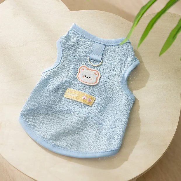 Spring and Summer Dog Thin Breathable Striped Vest Bichon Leashable T-Shirt Yorkie Cool Pullover Pet Supplies Puppy Clothes