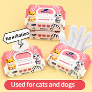 Pet Cleaning Gloves with Wipes 50Pcs ，2-in-1 Scrubber & Massager ，Dog Cat Grooming