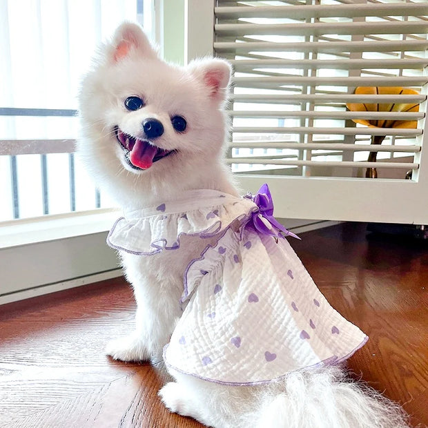 Luxury Dog Clothes Heart Print Bow Dress Chihuahua Sweet Skirts Puppy Dress for Girl Dog Cat Princess Dress Pet Costume Bichon