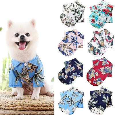 Summer Spring Pet Dog Clothes Hawaiian Style Leaf Printed Beach Shirts For Puppy Small Cat Dog Chihuahua Costume Pet Clothing
