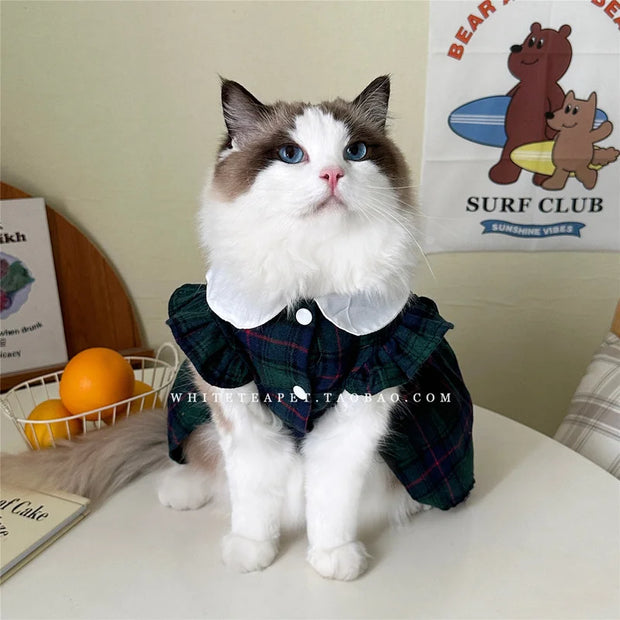 Cat Clothes Gingham Summer Princess Dress For Persian Cat Siamese Kitten Platinum Gradual Layer Skirt Dress Cute Cat Outfit