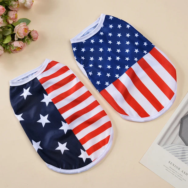 Cat T-shirt For Small Medium Dogs Cats Breathable Summer Pet Costume Independence Day July 4th Kitten Vest Corgi Pug Clothes
