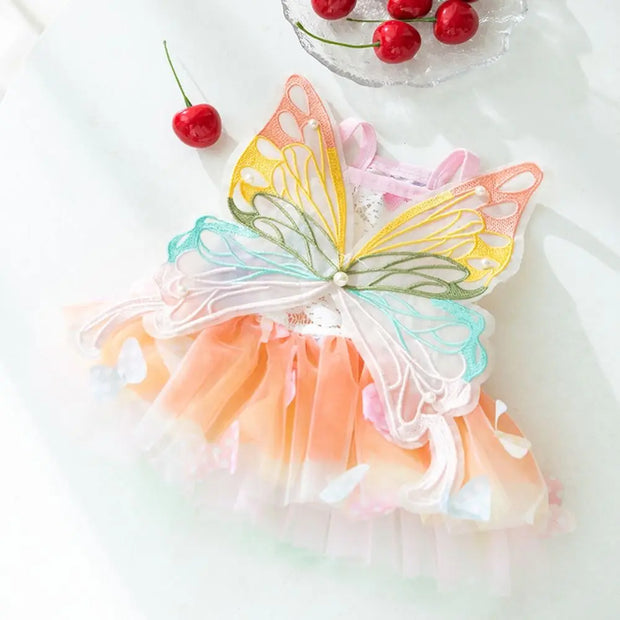 New Rainbow Butterfly Cat Princess Dress Fantasy Butterfly Dog Mesh Dresses Sweet Pet Dress Summer Pet Cat Puppy Clothes