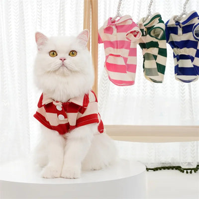 Summer Polo Shirt for Dogs Puppy Clothes Bichon Frise Chihuahua Stripe Dog Sweatshirt Cat Cooling Vest for Small Medium Dogs