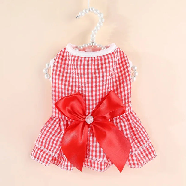 Summer Pet Cat Puppy Princess Dress Pet Clothes Striped Plaid Dresses with Bow Cats Kitten Rabbit Sphynx Clothing Pet Supplies
