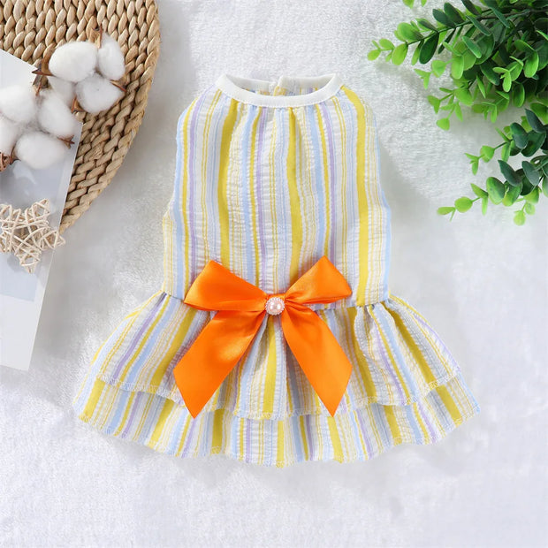 Summer Pet Cat Puppy Princess Dress Pet Clothes Striped Plaid Dresses with Bow Cats Kitten Rabbit Sphynx Clothing Pet Supplies