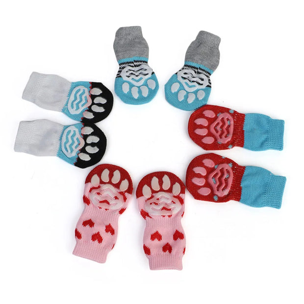 Pet Clothing 4pcs Cute Dog Socks Winter Indoor Cat Anti-Slip Knit Sock Wear Slip On Paw Protector Chihuahua Boots Pet Dog Socks