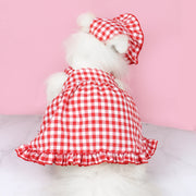 Summer Cat And Dogs Dress Fashion Cooling Red plaid Pet Clothes Birthday Party Cosplay Creative Cat Skirt Dog Cap Set Chihuahua
