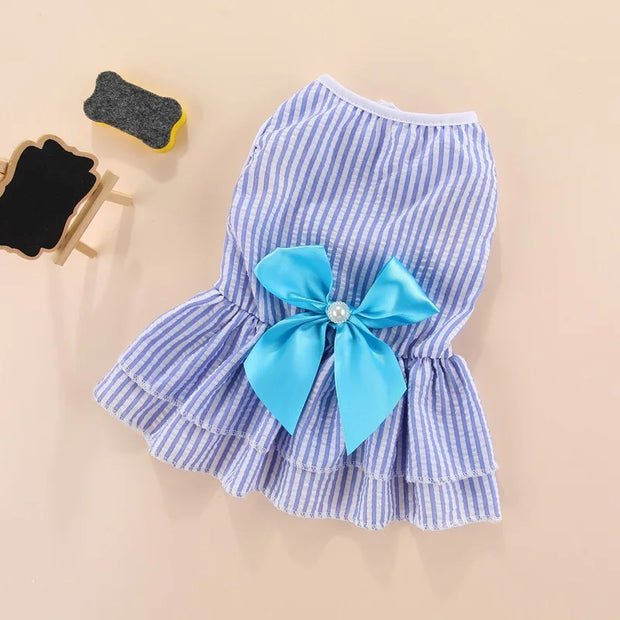 Summer Pet Cat Puppy Princess Dress Pet Clothes Striped Plaid Dresses with Bow Cats Kitten Rabbit Sphynx Clothing Pet Supplies