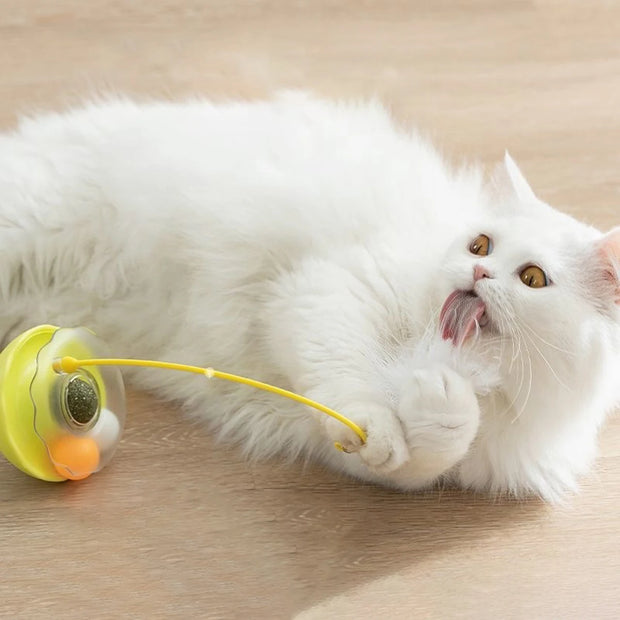 Interactive Cat Tumbler Toy, ABS Base with Feathers & Rolling Balls, Reduces Boredom & Destructive Behavior