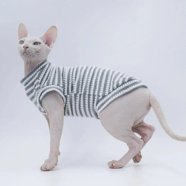 Cute Cat Clothes Summer Sphinx Striped Bottoming Shirt Kittens Vest For Sphynx Cat Breathable Pet Clothing DovenRex Costume