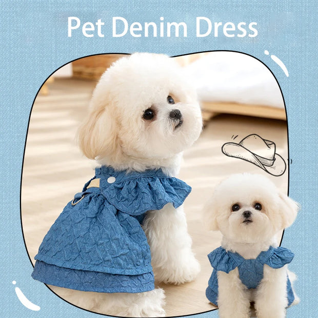 Luxury Jacquard Dog Dress for Small Dogs Cats Girl, Ruffles Sleeve Puppy Princess Strap Skirts Spring Summer Clothes Pet Apparel
