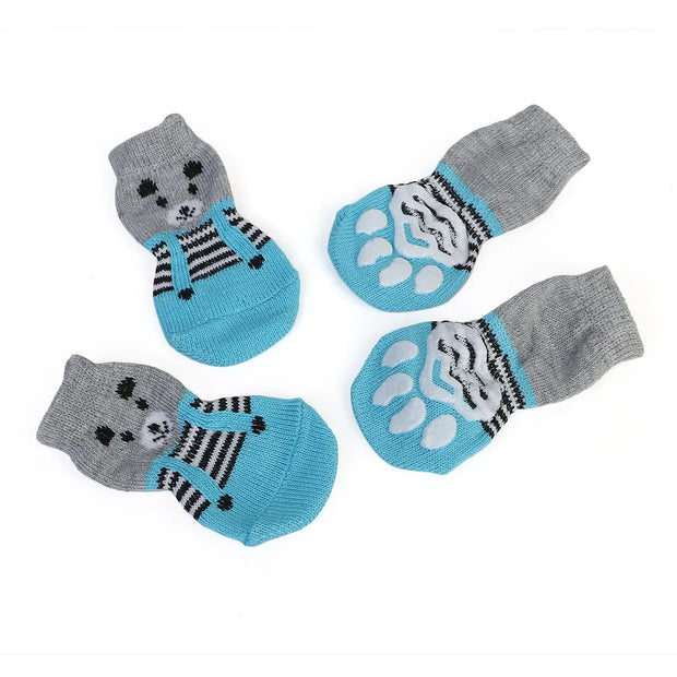 Pet Clothing 4pcs Cute Dog Socks Winter Indoor Cat Anti-Slip Knit Sock Wear Slip On Paw Protector Chihuahua Boots Pet Dog Socks