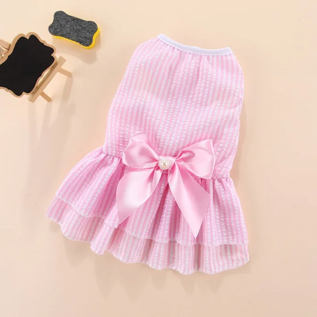 Summer Pet Cat Puppy Princess Dress Pet Clothes Striped Plaid Dresses with Bow Cats Kitten Rabbit Sphynx Clothing Pet Supplies
