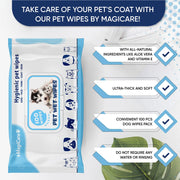 Dog Wipes, Cleaning and Odor Control Grooming Wipes for Paws, Body and Butt, Great for Puppies and Adult Dogs, 40Count