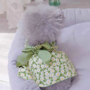 1pc Pet Dress Romantic Style Dog Summer Dress Cat Skirt With Green Floral Print, Small Dog Clothes Pet Clothing Chihuahua Skirt