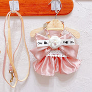 New Pet Cat Dog Traction Suit Fashion Luxury Flowers Bow lace Chest Back Traction Rope Advanced Flower Clothes Dog Walking Rope