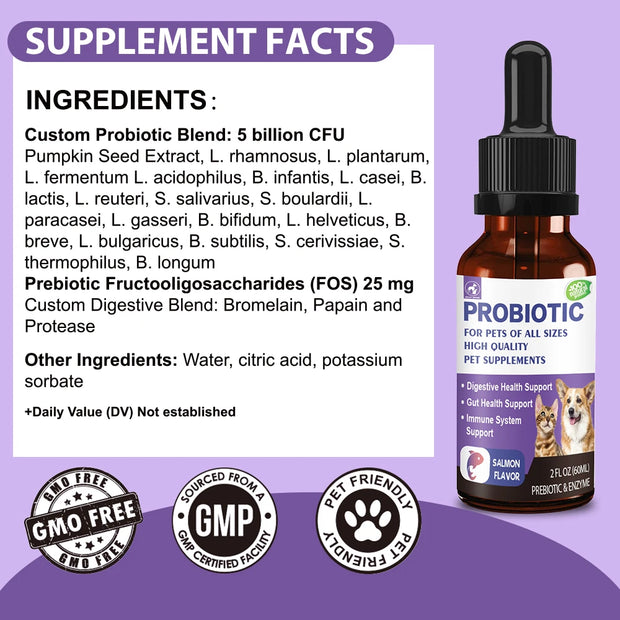High Active Probiotics Pet Probiotics Care Drops - Support Digestion and Immunity for Dogs & Cats - 60ml