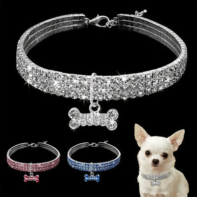Bling Bone Pet Collar-Adjustable Necklace for Small Dogs and Cats-Cute and Fancy Accessory for Puppies-Adds Style and Glamour