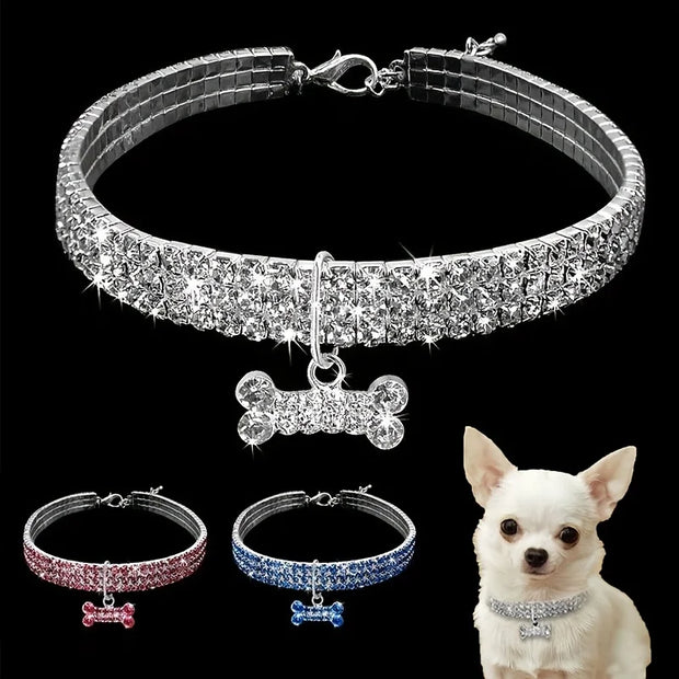 Bling Bone Pet Collar-Adjustable Necklace for Small Dogs and Cats-Cute and Fancy Accessory for Puppies-Adds Style and Glamour