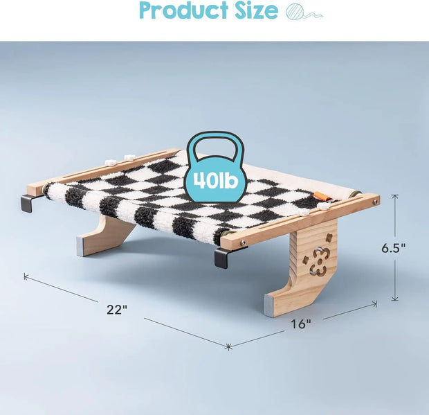 Mewoofun Cat Window Perch Wood Metal Frame Easy to Assemble for Windowsill Bedside Drawer and Cabinet More Beige Chessboard