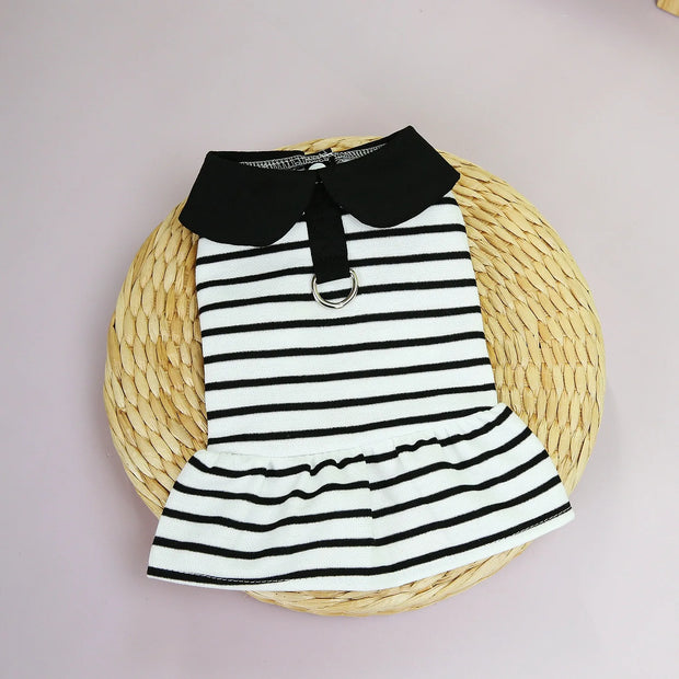 Pet Clothing Spring Summer Striped T-shirts Lapel Dresses Couple Outfits Breathable Dog Clothing Cat Dresses Small Dog Clothing