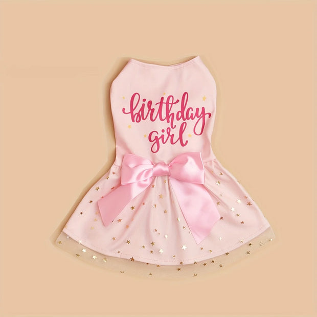 Dog Dress Girl Dog Clothes Pet Apparel Doggie Pink Bowknot Tulle Cat Sequin Clothing Pup Dresses Doggy  Attire Birthday