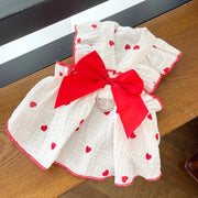 Luxury Dog Clothes Heart Print Bow Dress Chihuahua Sweet Skirts Puppy Dress for Girl Dog Cat Princess Dress Pet Costume Bichon