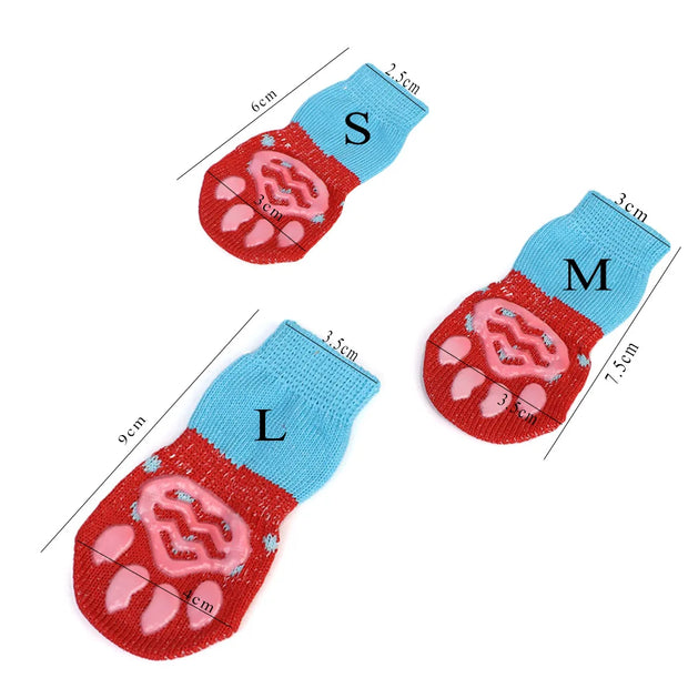 Pet Clothing 4pcs Cute Dog Socks Winter Indoor Cat Anti-Slip Knit Sock Wear Slip On Paw Protector Chihuahua Boots Pet Dog Socks