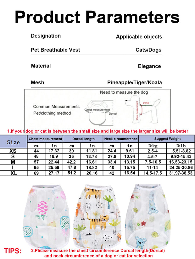 Summer Pet Breathable Vest Dog Cat Clothes Cute Patterns Dogs Cats Vest For Small And Medium Cats&Dogs Outdoor T-shirt Clothing