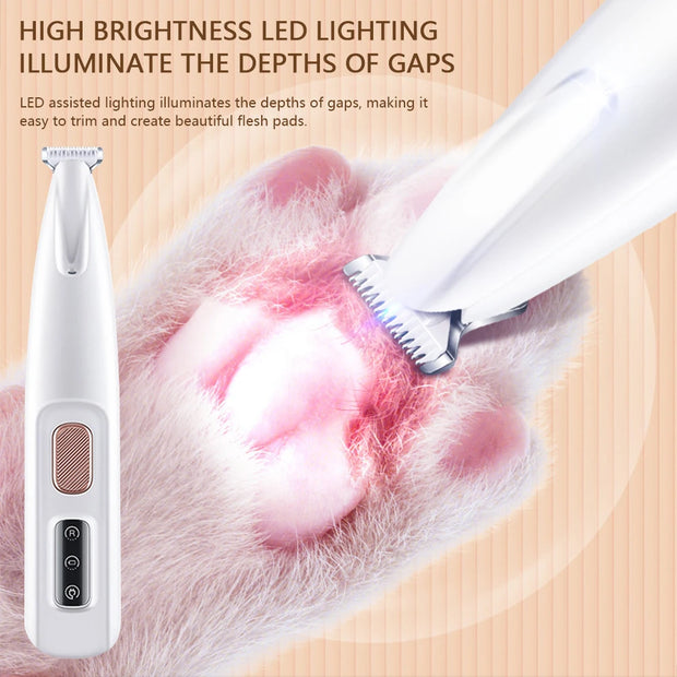 Rechargeable Pet Paw Trimmer with LED Light, Fully Waterproof Dogs Cats Hair Trimmer, Dog Clippers for Grooming